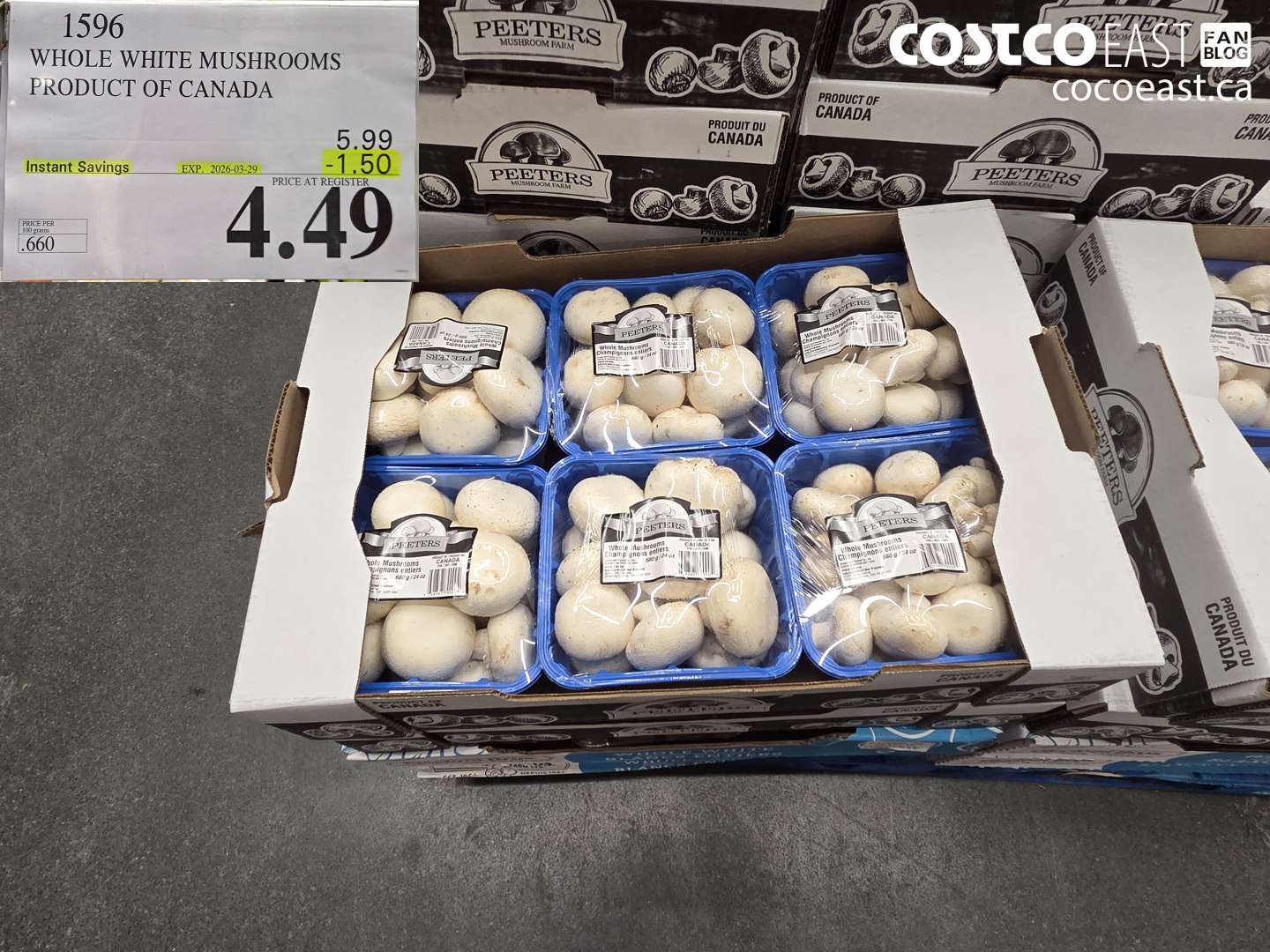 1596 WHOLE WHITE MUSHROOMS PRODUCT OF CANADA ($1.50 INSTANT SAVINGS EXPIRES ON 2026-03-29) $4.49