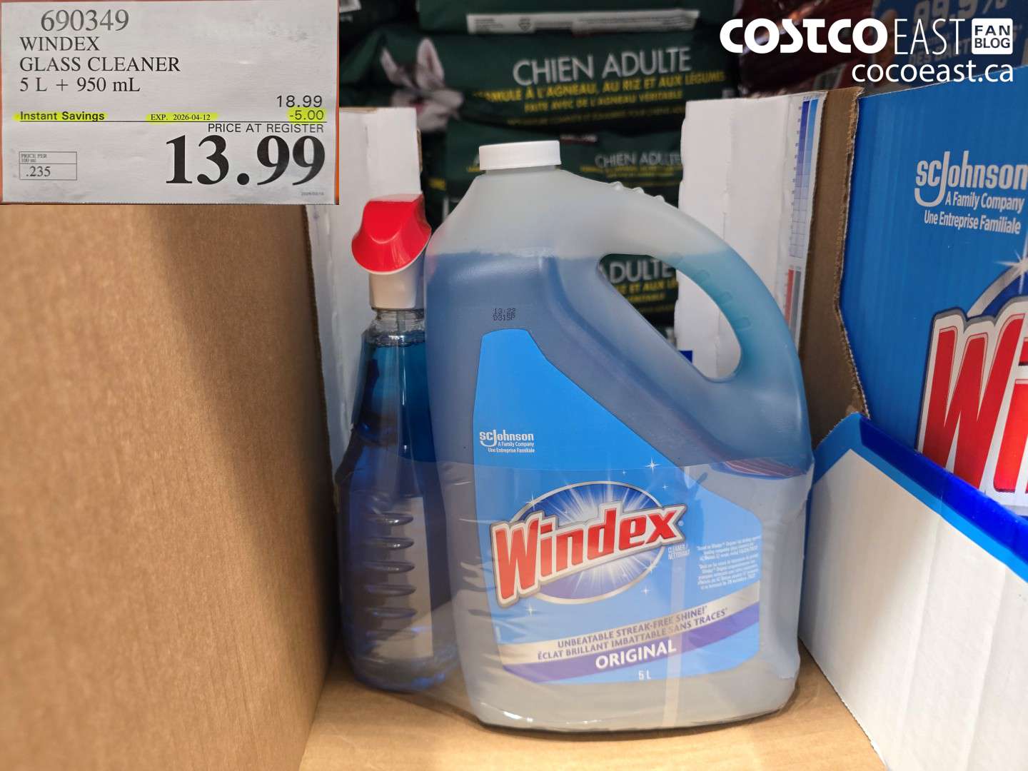 690349 WINDEX GLASS CLEANER 5 L + 950 ML ($5.00 INSTANT SAVINGS EXPIRES ON 2026-04-12) $13.99