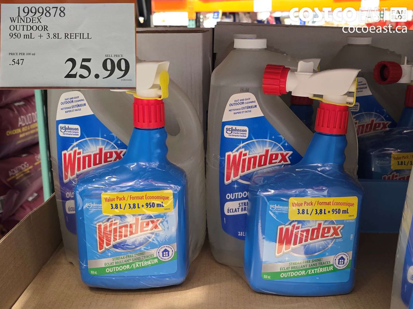 1999878 WINDEX OUTDOOR 950 ML + 3.8L REFILL $25.99