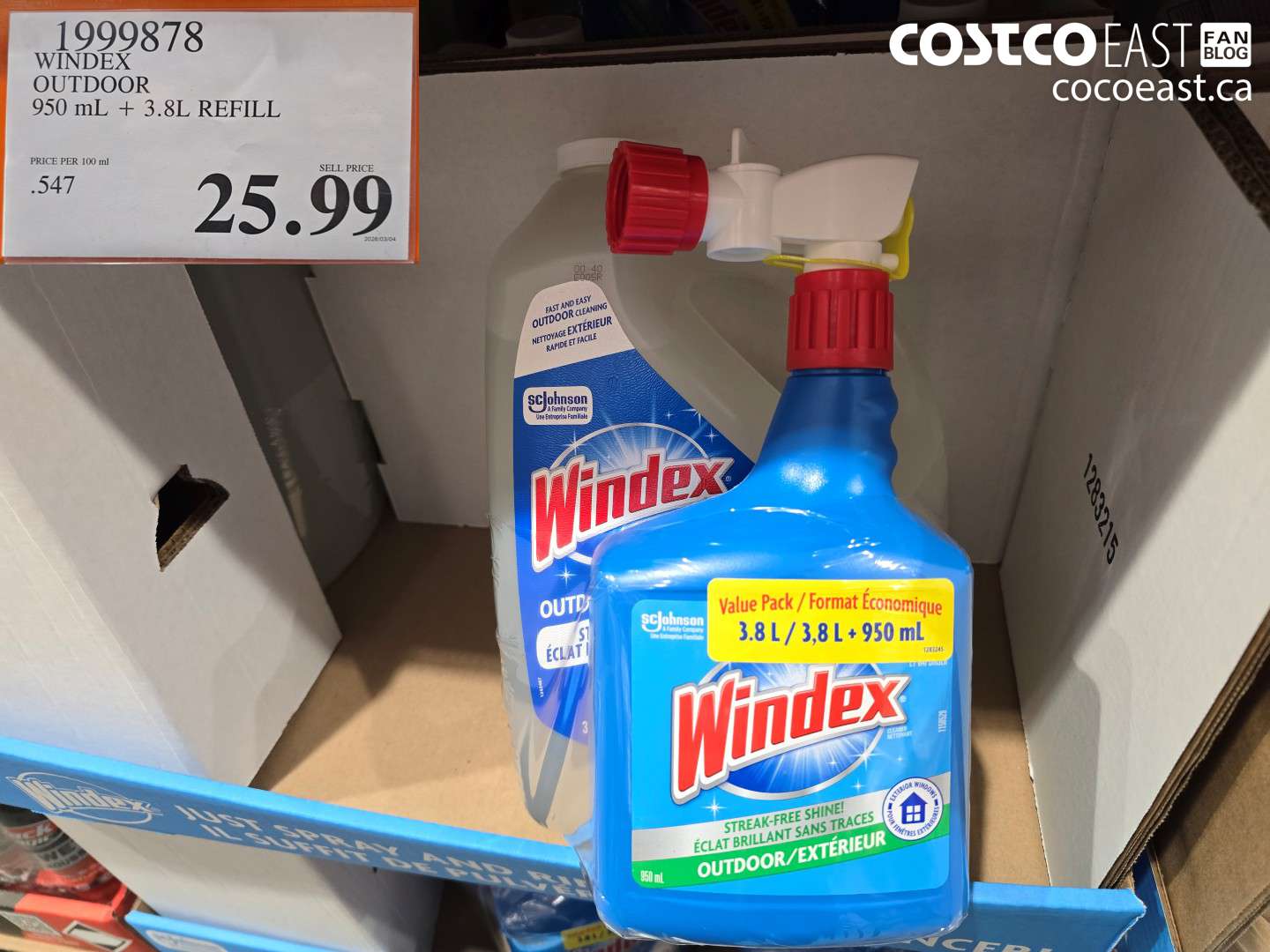 1999878 WINDEX OUTDOOR 950 ML + 3.8L REFILL $25.99
