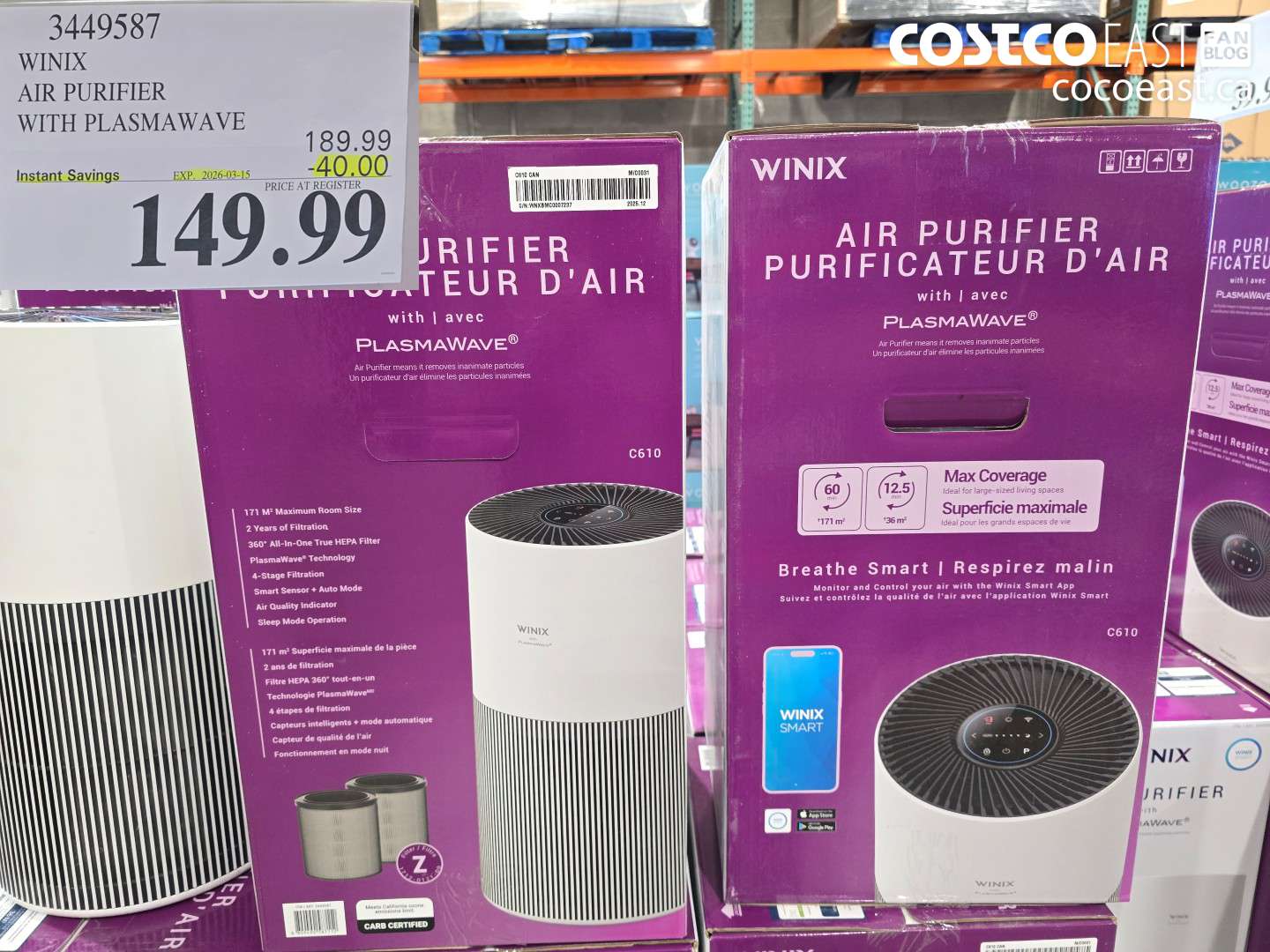 3449587 WINIX AIR PURIFIER WITH PLASMAWAVE ($40.00 INSTANT SAVINGS EXPIRES ON 2026-03-15) $149.99