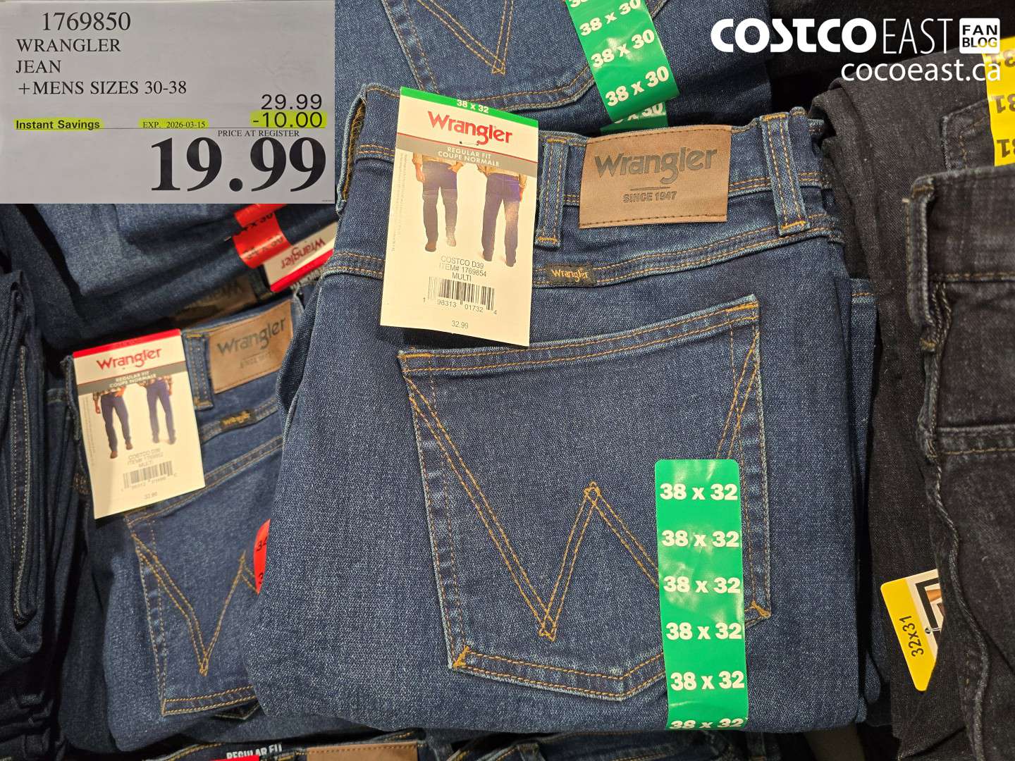 1769850 WRANGLER JEAN + MENS SIZES 30-38 ($10.00 INSTANT SAVINGS EXPIRES ON 2026-03-15) $19.99