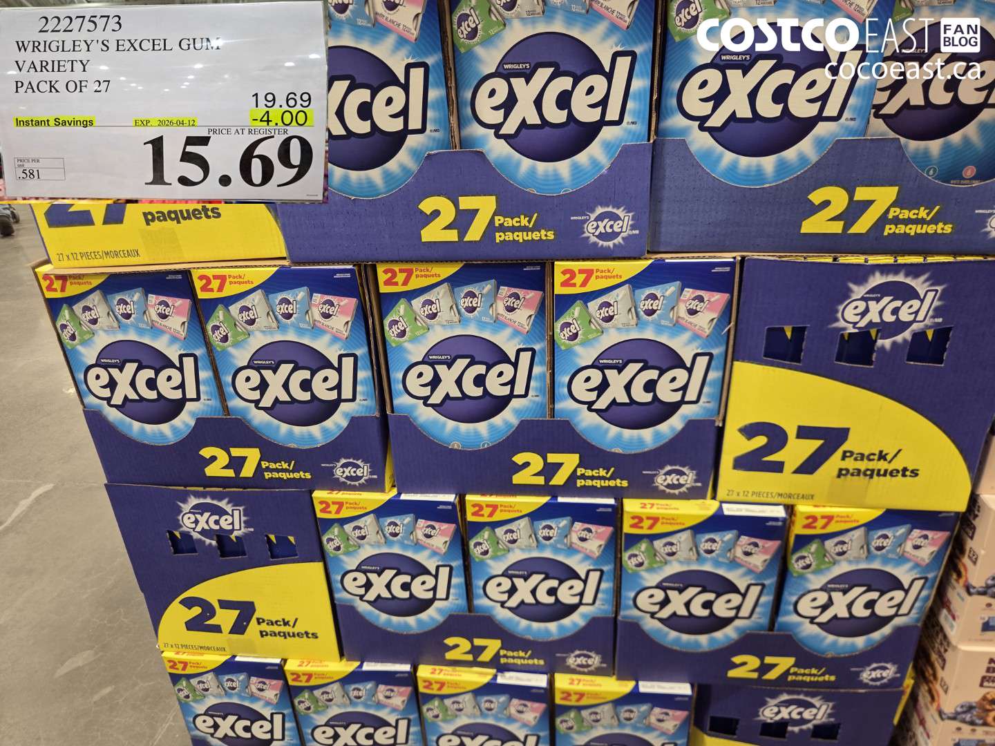 2227573 WRIGLEY'S EXCEL GUM VARIETY PACK OF 27 ($4.00 INSTANT SAVINGS EXPIRES ON 2026-04-12) $15.69