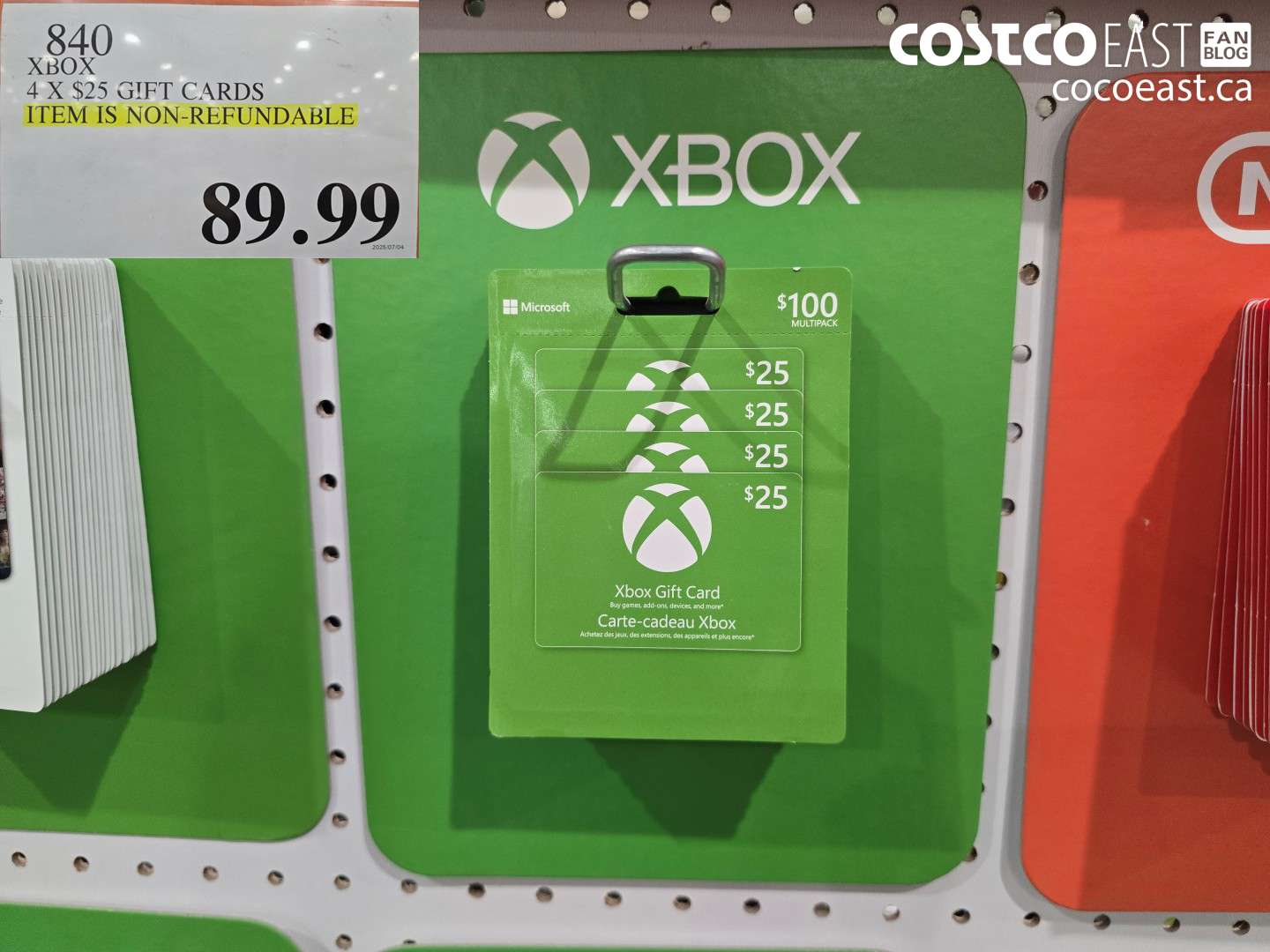 840 XBOX 4 X $25 GIFT CARDS $89.99