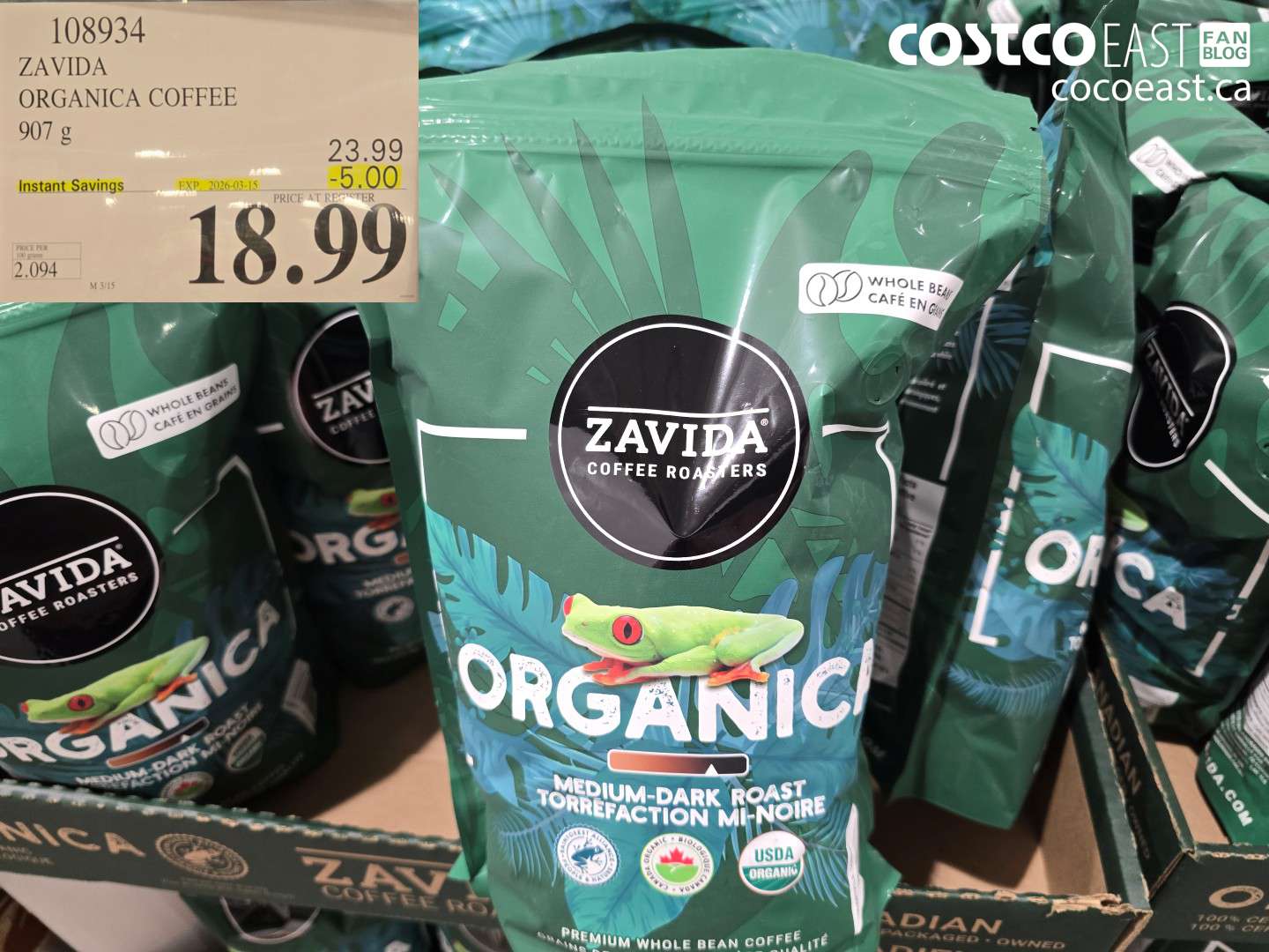 108934 ZAVIDA ORGANICA COFFEE 907 G ($5.00 INSTANT SAVINGS EXPIRES ON 2026-03-15) $18.99