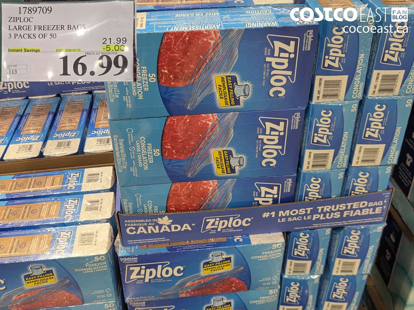 1789709 ZIPLOC LARGE FREEZER BAGS 3 PACKS OF 50 ($5.00 INSTANT SAVINGS EXPIRES ON 2026-03-29) $16.99