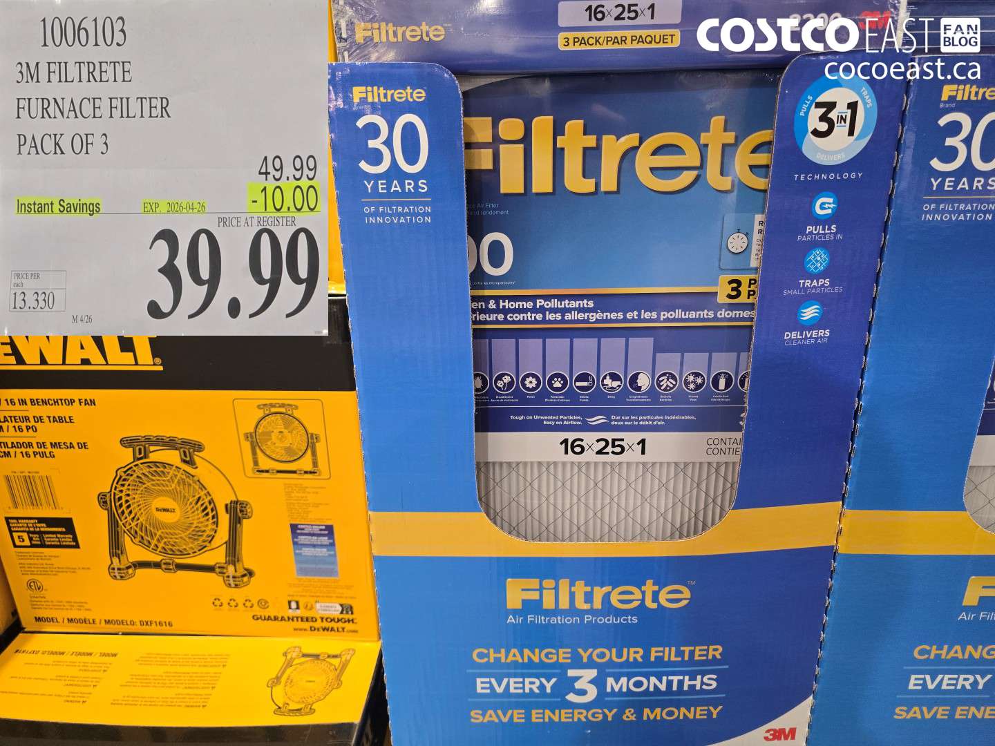 1006103 3M FILTRETE FURNACE FILTER PACK OF 3 ($10.00 INSTANT SAVINGS EXPIRES ON 2026-04-26) $39.99