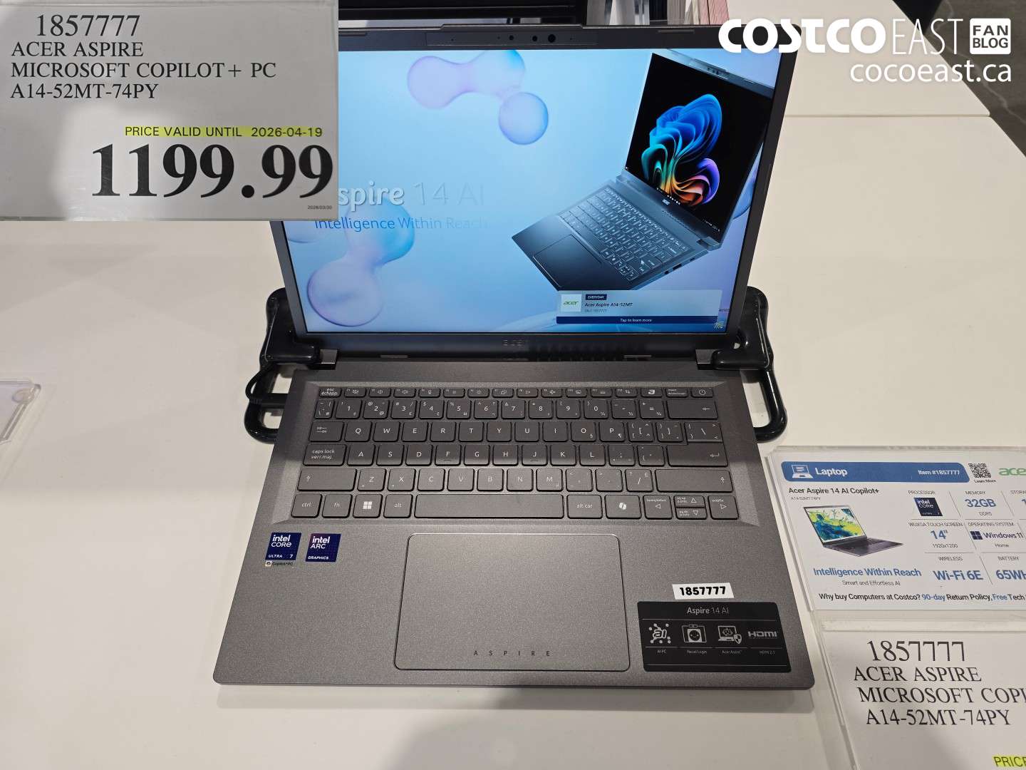 1857777 ACER ASPIRE MICROSOFT COPILOT+ PC A14-52MT-74PY $1199.99