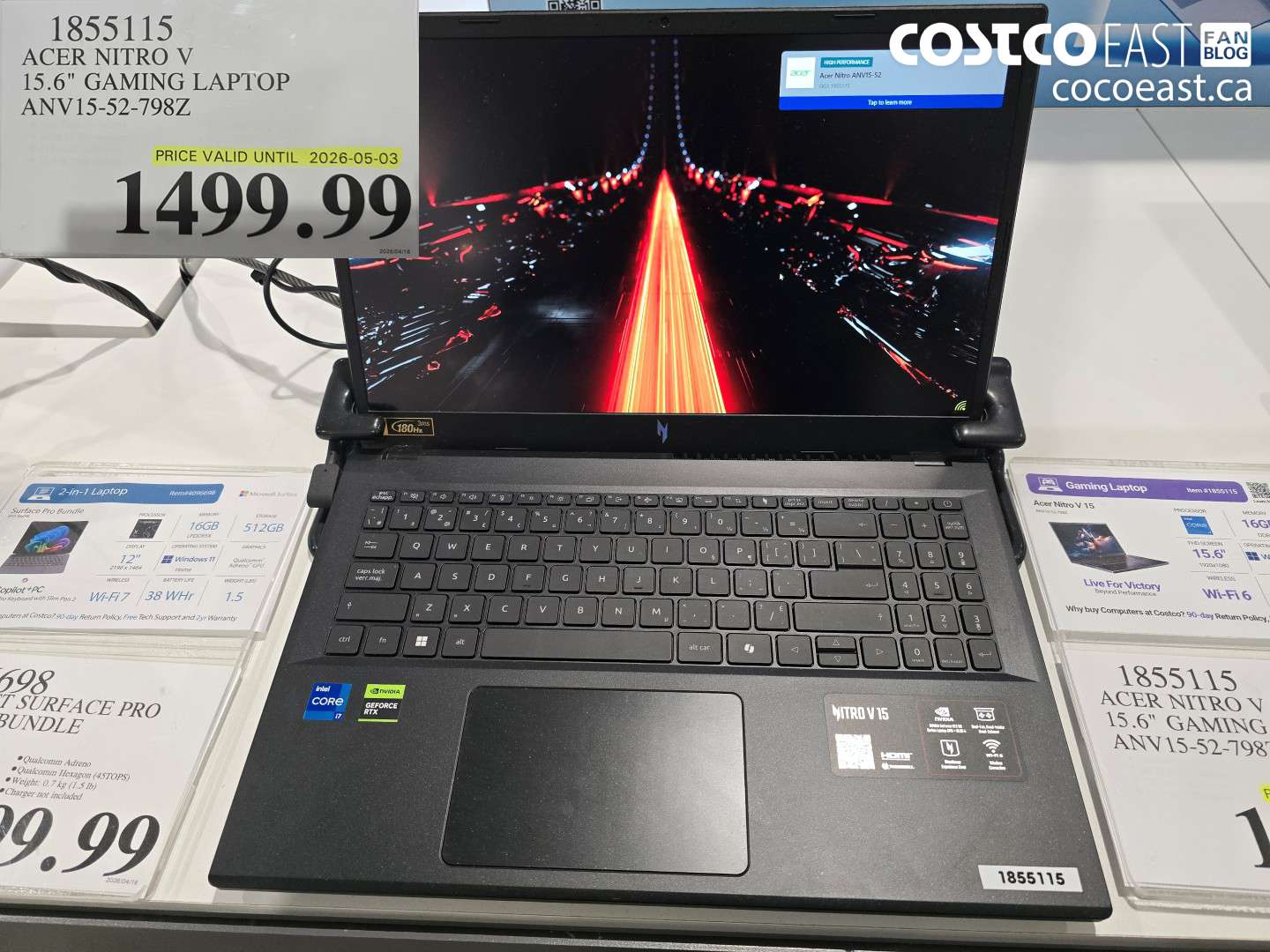 1855115 ACER NITRO V 15.6 GAMING LAPTOP ANV15-52-798Z $1499.99