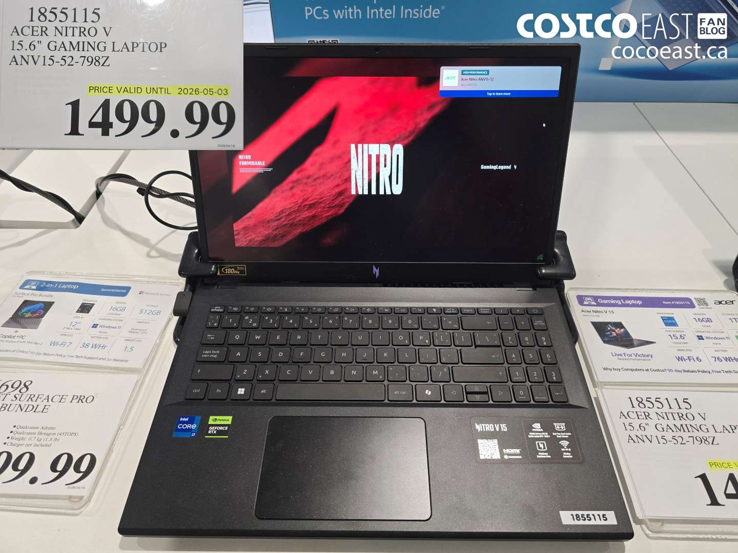 1855115 ACER NITRO V 15.6 GAMING LAPTOP ANV15-52-798Z $1499.99