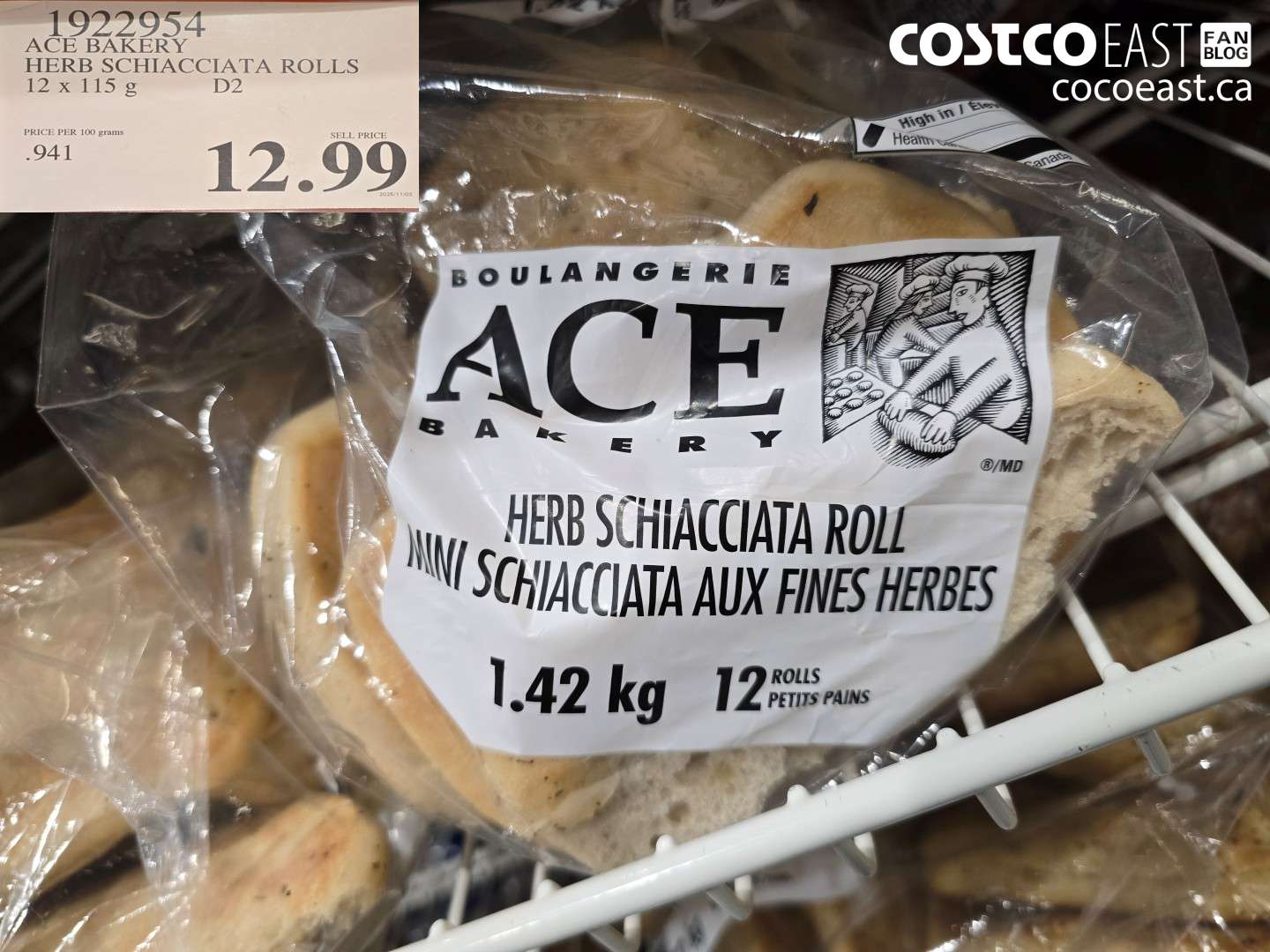 1922954 ACE BAKERY HERB SCHIACCIATA ROLLS 12 X 115 G $12.99