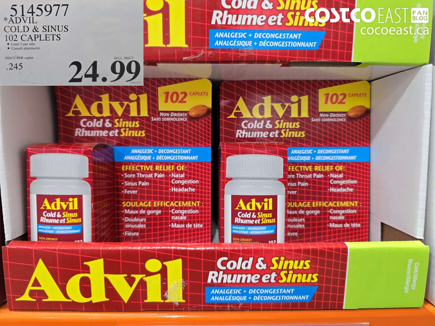 5145977 ADVIL COLD & SINUS 102 CAPLETS $24.99
