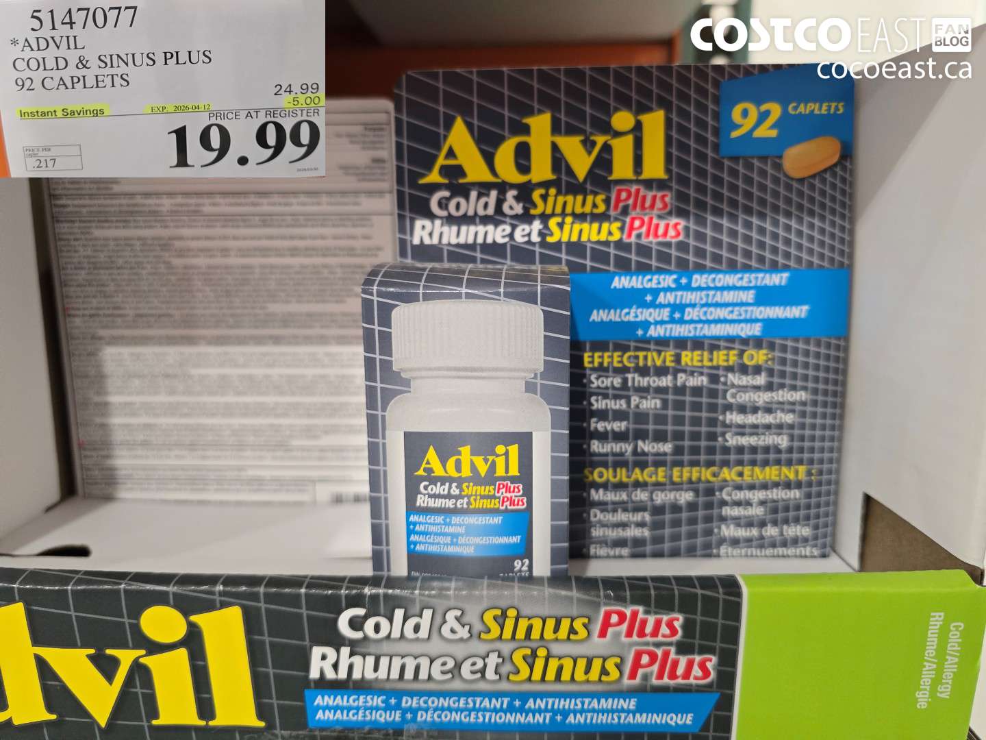 5147077 ADVIL COLD & SINUS PLUS 92 CAPLETS ($5.00 INSTANT SAVINGS EXPIRES ON 2026-04-12) $19.99