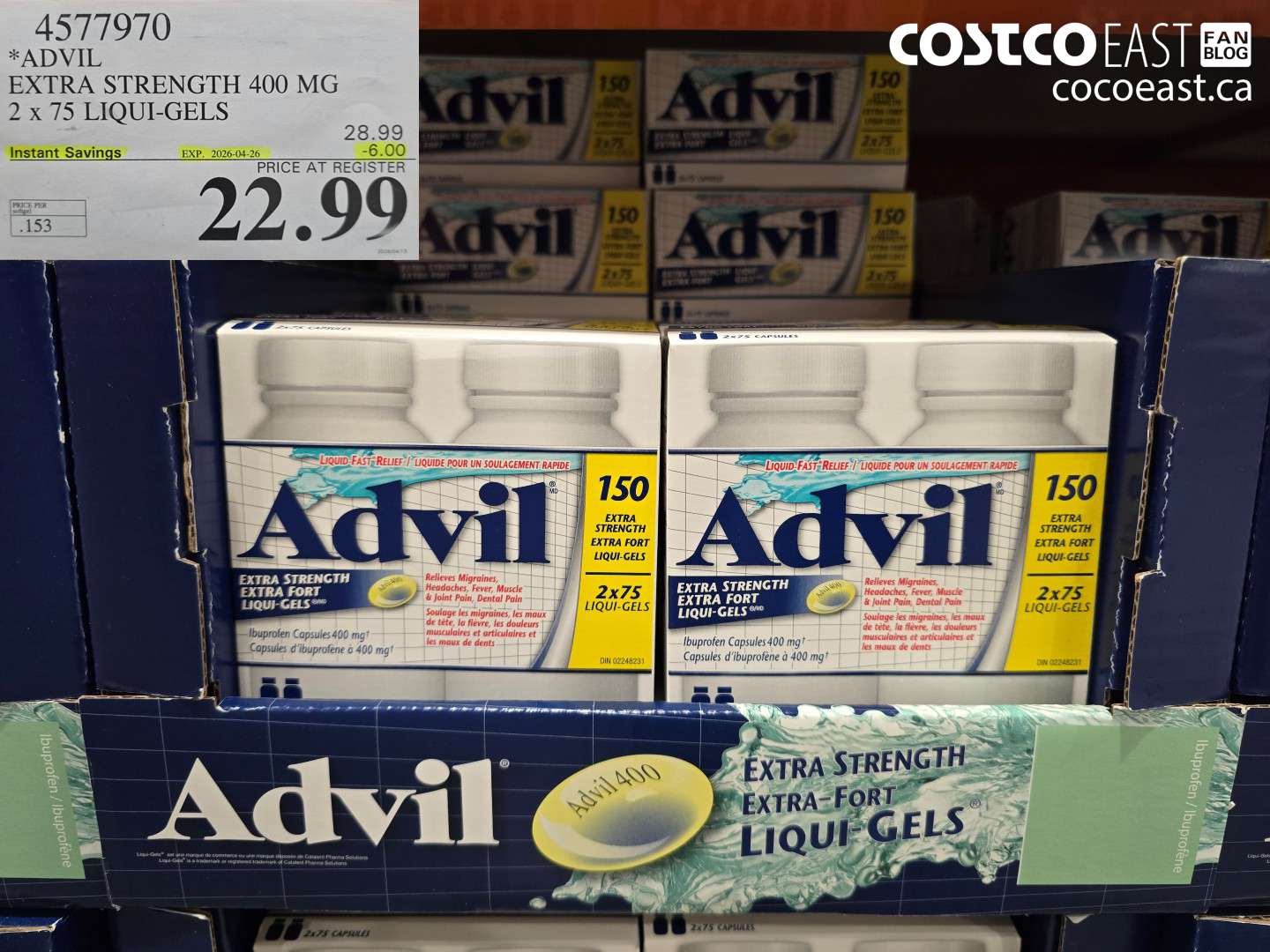 4577970 ADVIL EXTRA STRENGTH 400 MG 2 X 75 LIQUI-GELS ($6.00 INSTANT SAVINGS EXPIRES ON 2026-04-26) $22.99