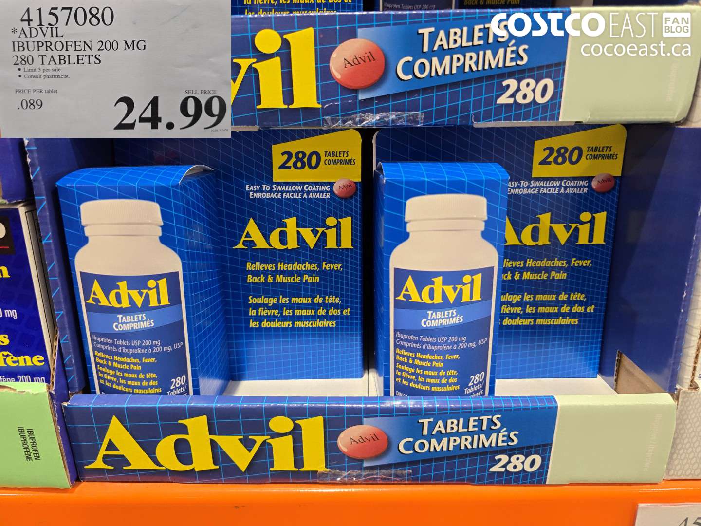 4157080 ADVIL IBUPROFEN 200 MG 280 TABLETS $24.99