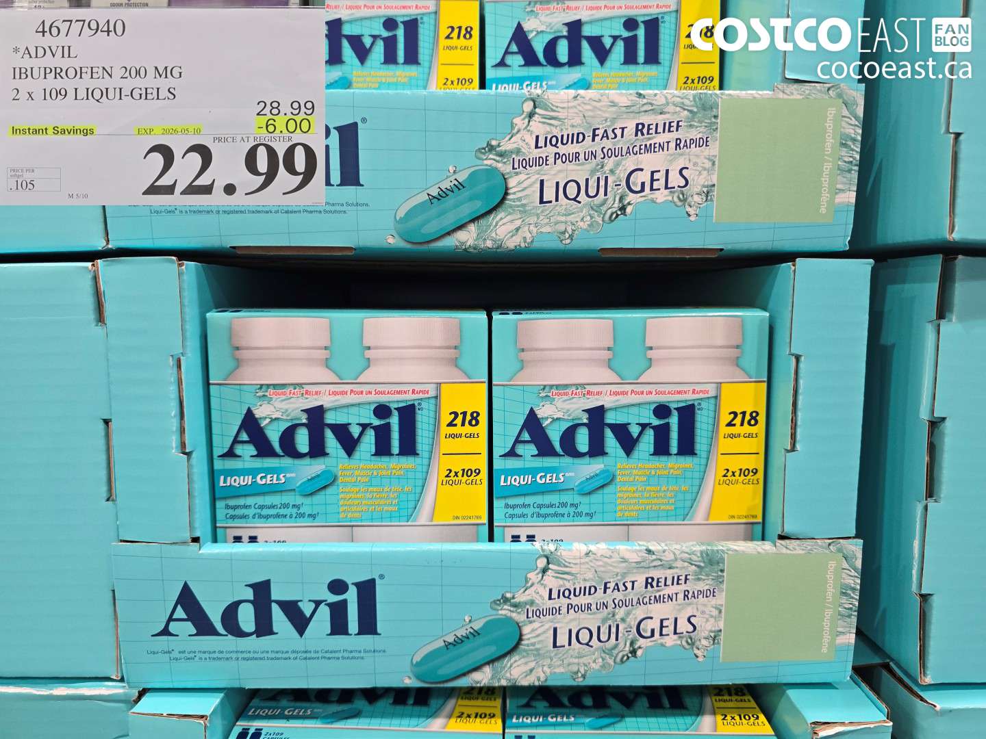 4677940 ADVIL IBUPROFEN 200 MG 2 X 109 LIQUI-GELS ($6.00 INSTANT SAVINGS EXPIRES ON 2026-05-10) $22.99