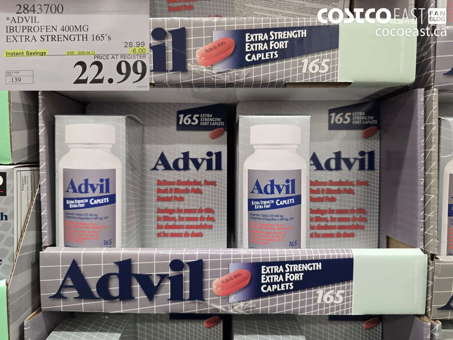 2843700 ADVIL IBUPROFEN 400MG EXTRA STRENGTH 165'S ($6.00 INSTANT SAVINGS EXPIRES ON 2026-04-12) $22.99
