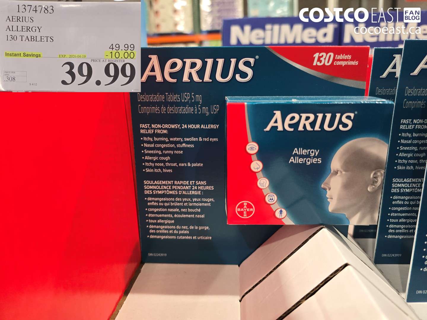 13747583 AERIUS ALLERGY 130 TABLETS ($10.00 INSTANT SAVINGS EXPIRES ON 2026-04-19) $39.99