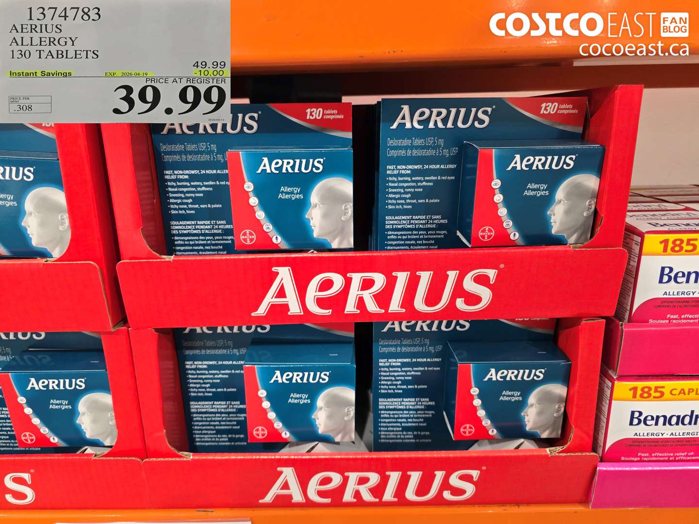 13747783 AERIUS ALLERGY 130 TABLETS ($10.00 INSTANT SAVINGS EXPIRES ON 2026-04-19) $39.99