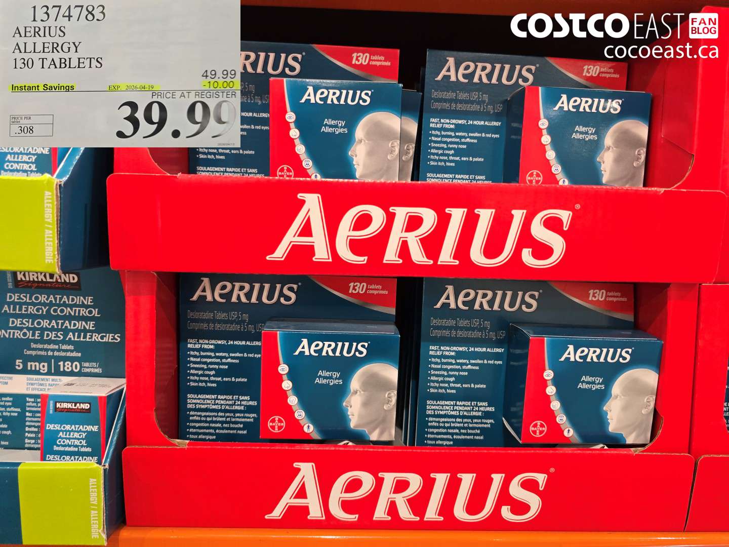 1374783 AERIUS ALLERGY 130 TABLETS ($10.00 INSTANT SAVINGS EXPIRES ON 2026-04-19) $39.99