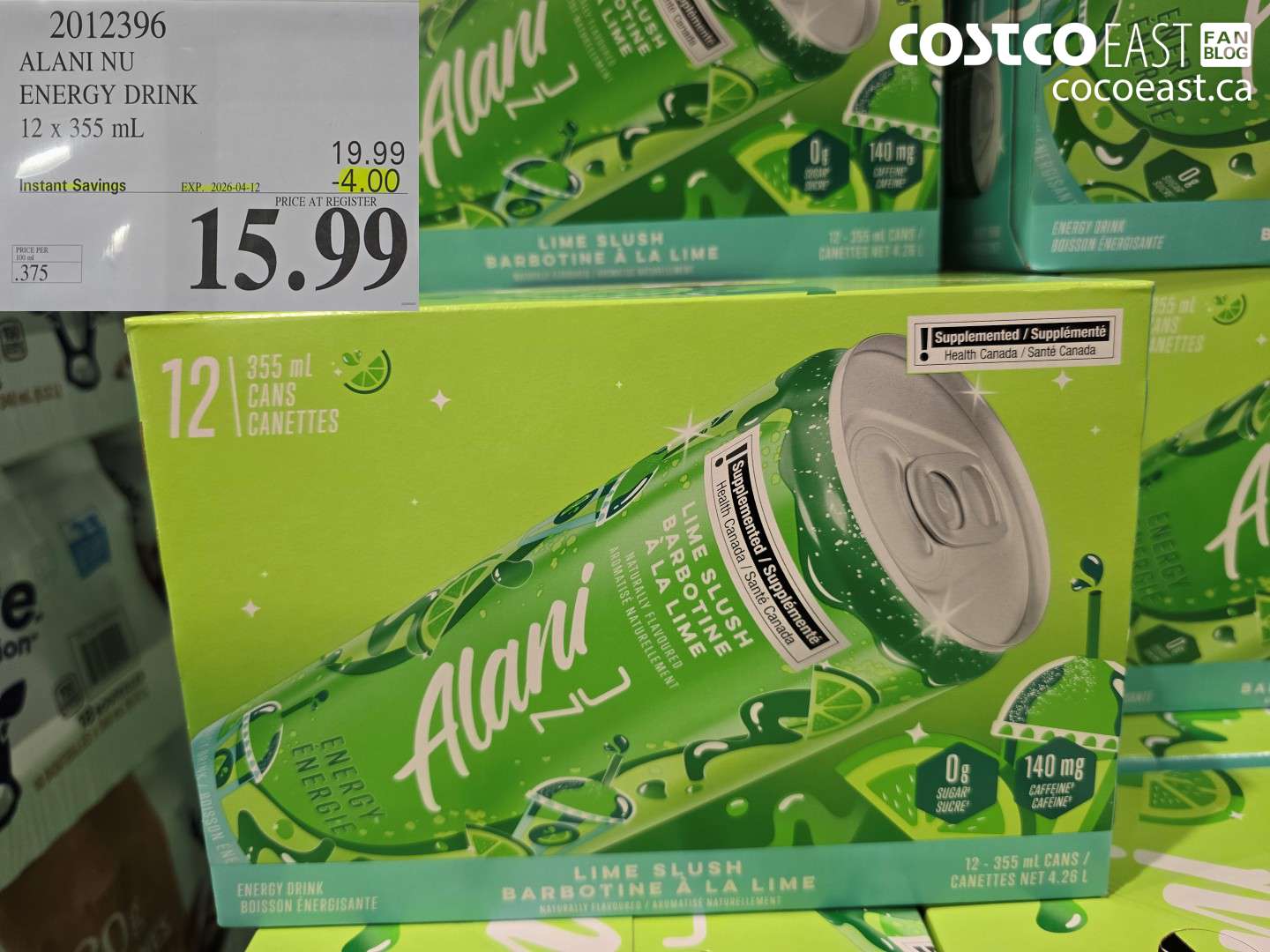 2012396 ALANI NU ENERGY DRINK 12 X 355 ML ($4.00 INSTANT SAVINGS EXPIRES ON 2026-04-12) $15.99