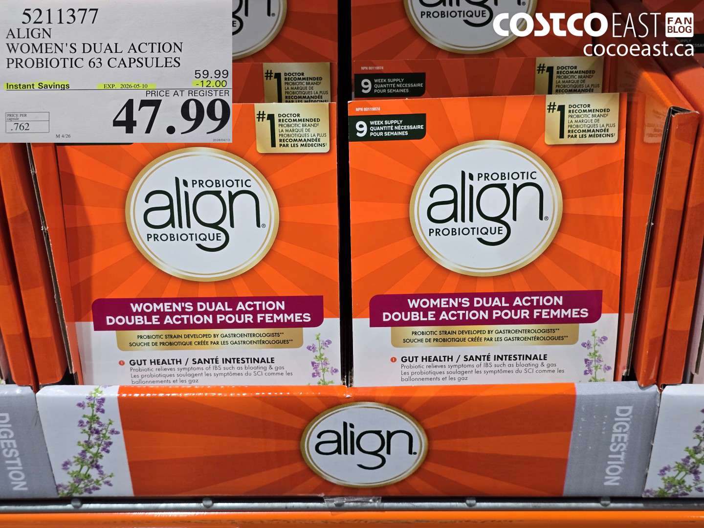 5211377 ALIGN WOMEN'S DUAL ACTION PROBIOTIC 63 CAPSULES ($12.00 INSTANT SAVINGS EXPIRES ON 2026-05-10) $47.99