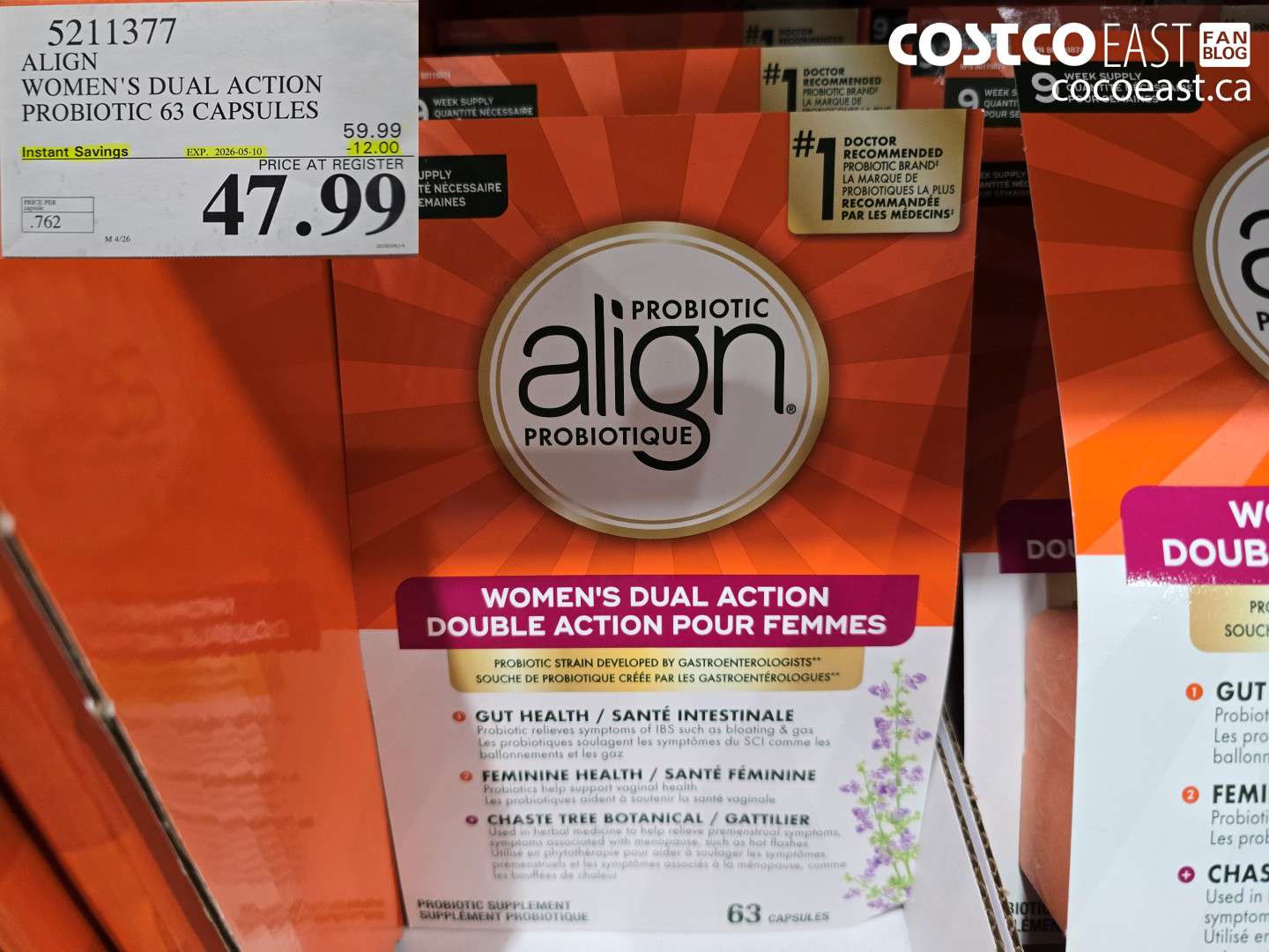 5211377 ALIGN WOMEN'S DUAL ACTION PROBIOTIC 63 CAPSULES ($12.00 INSTANT SAVINGS EXPIRES ON 2026-05-10) $47.99