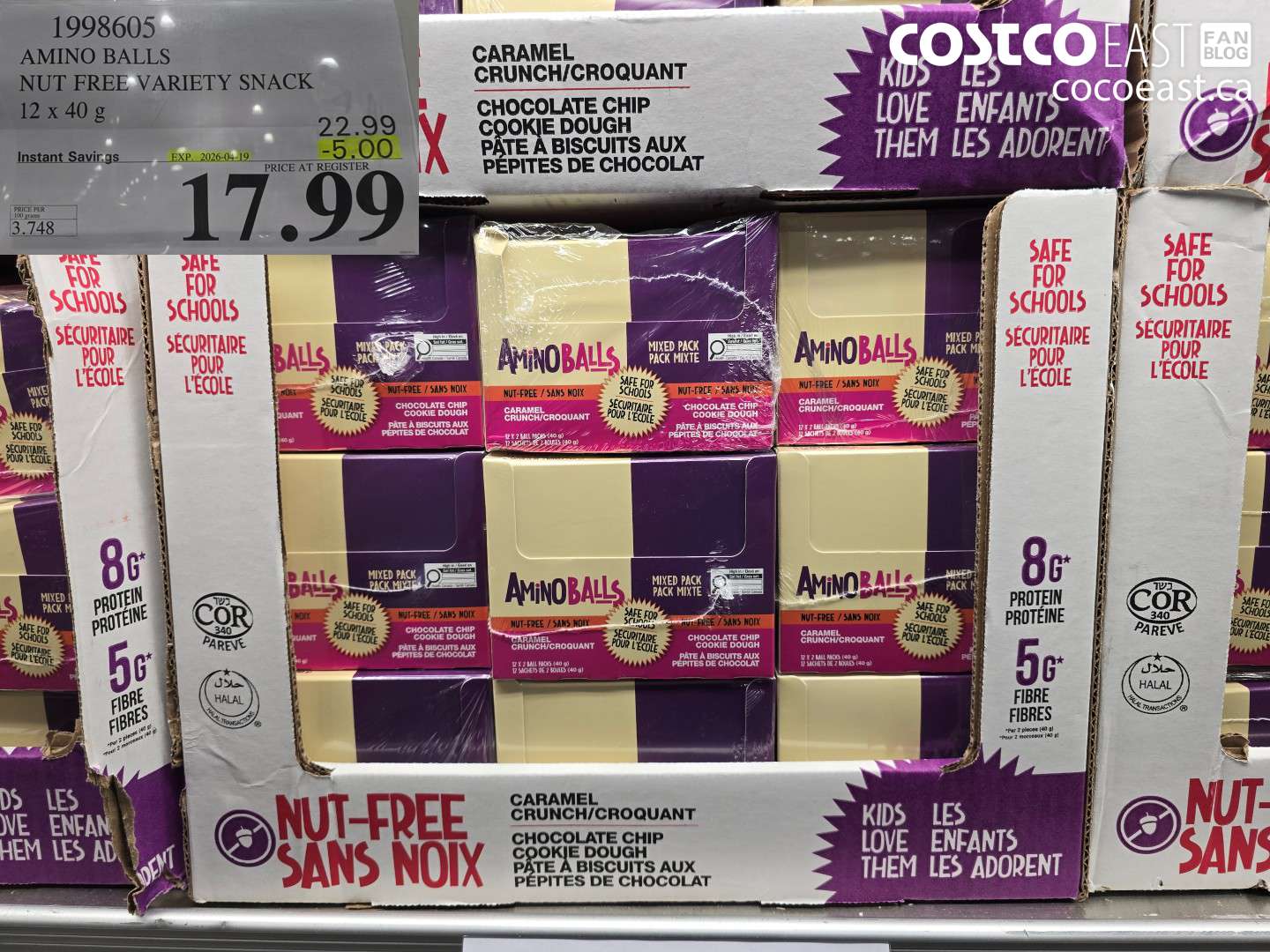 1998605 AMINO BALLS NUT FREE VARIETY SNACK 12 X 40 G ($5.00 INSTANT SAVINGS EXPIRES ON 2026-04-19) $17.99