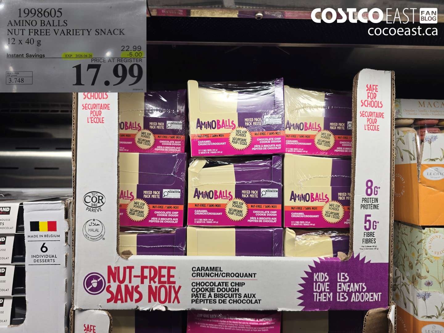 1998605 AMINO BALLS NUT FREE VARIETY SNACK 12 X 40 G ($5.00 INSTANT SAVINGS EXPIRES ON 2026-04-26) $17.99