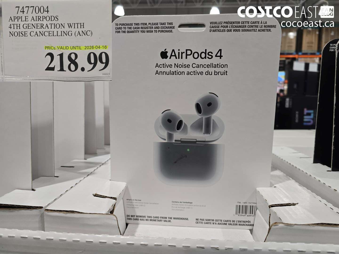 7477004 APPLE AIRPODS 4TH GENERATION WITH NOISE CANCELLING (ANC) $218.99