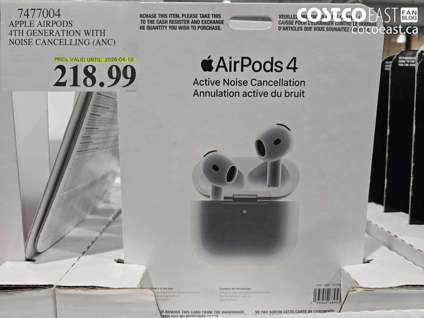 7477004 APPLE AIRPODS 4TH GENERATION WITH NOISE CANCELLING (ANC) $218.99