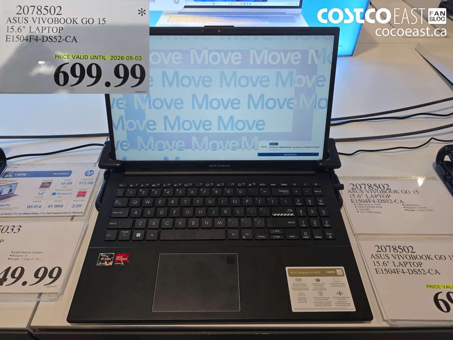 2078502 ASUS VIVOBOOK GO 15 15.6 INCH LAPTOP E1504F4-DS52-CA $699.99