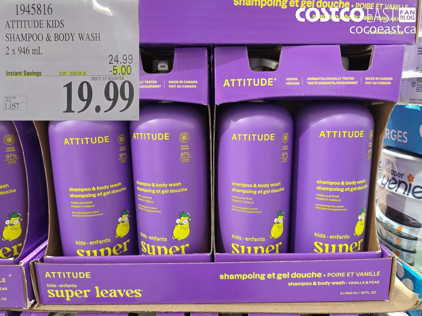 1945816 ATTITUDE KIDS SHAMPOO & BODY WASH 2 X 946 ML ($5.00 INSTANT SAVINGS EXPIRES ON 2026-05-10) $19.99