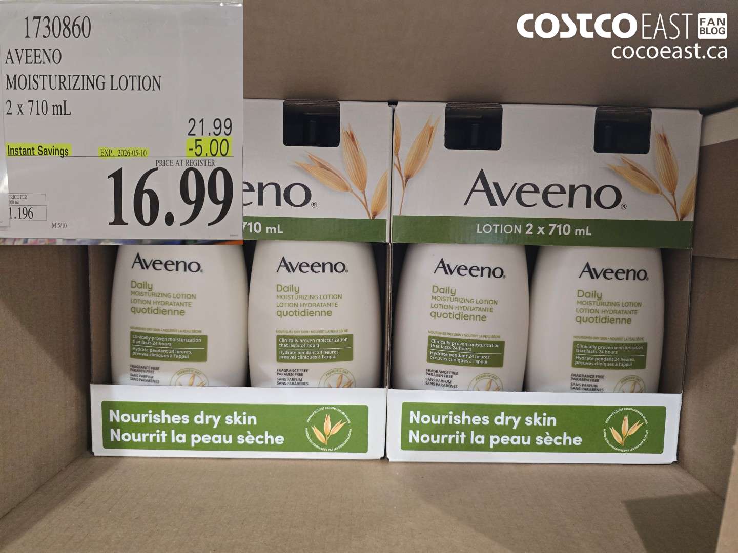1730860 AVEENO MOISTURIZING LOTION 2 X 710 ML ($5.00 INSTANT SAVINGS EXPIRES ON 2026-05-10) $16.99