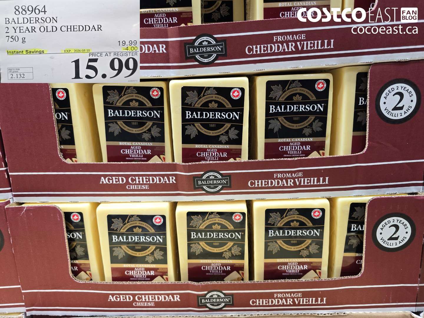 88964 BALDERSON 2 YEAR OLD CHEDDAR 750 G ($4.00 INSTANT SAVINGS EXPIRES ON 2026-05-10) $15.99