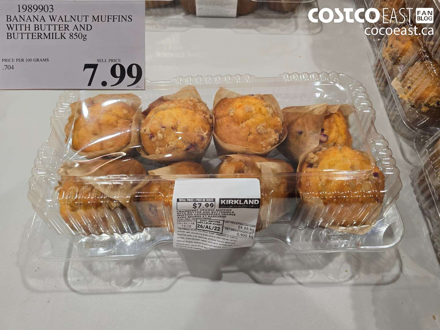 1989903 BANANA WALNUT MUFFINS WITH BUTTER AND BUTTERMILK 850G $7.99