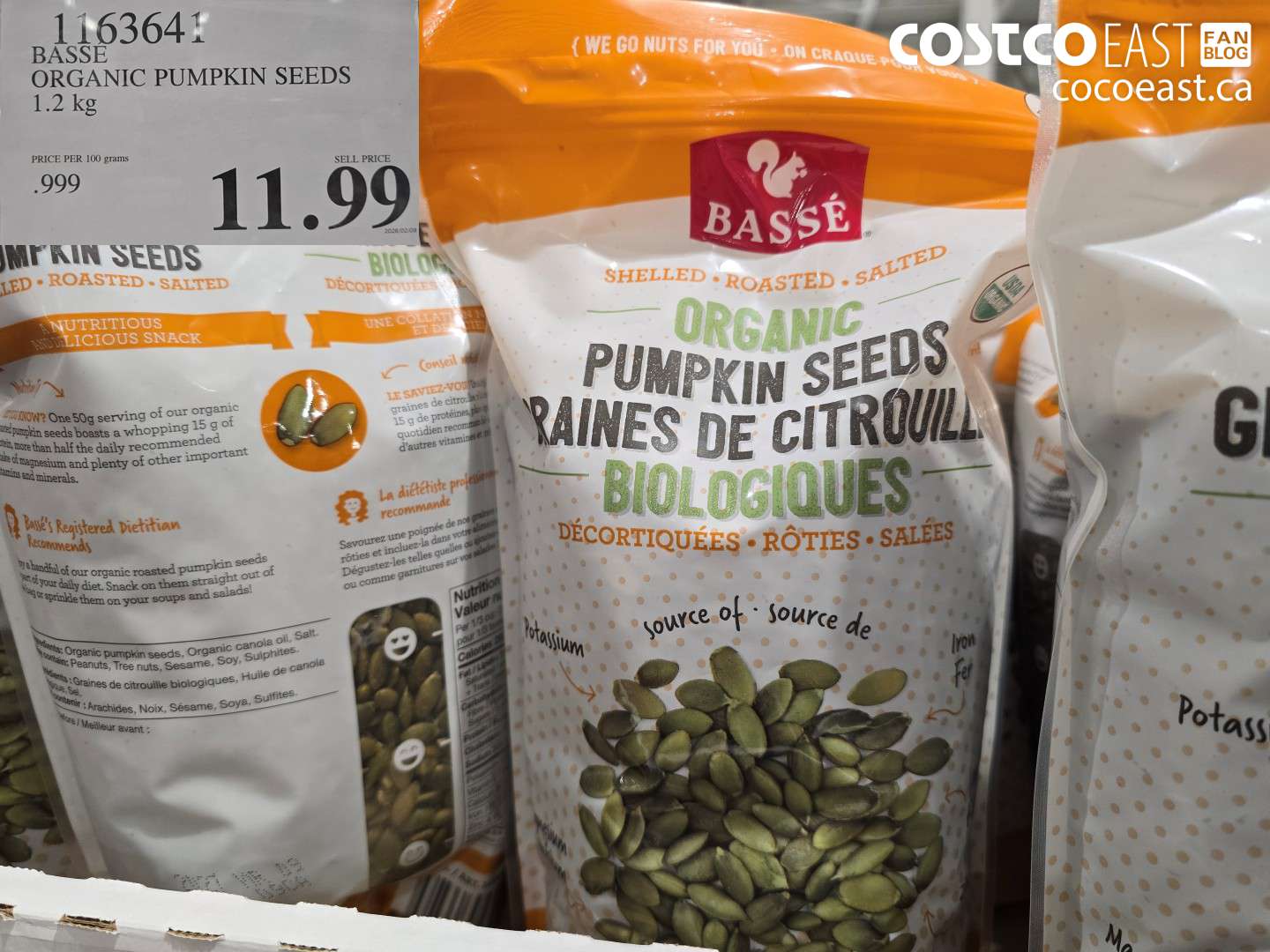 1163641 BASSE ORGANIC PUMPKIN SEEDS 1.2 KG $11.99