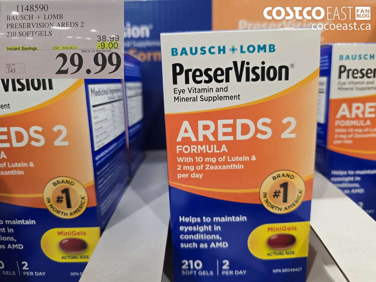1148590 BAUSCH + LOMB PRESERVISION AREDS 2 210 SOFTGELS ($9.00 INSTANT SAVINGS EXPIRES ON 2026-04-12) $29.99
