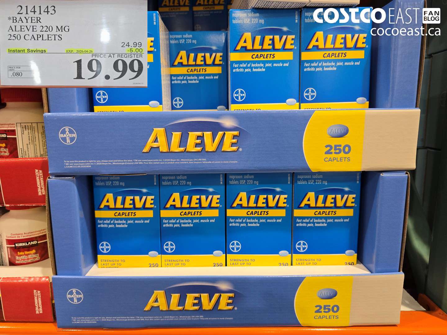 214143 BAYER ALEVE 220 MG 250 CAPLETS ($5.00 INSTANT SAVINGS EXPIRES ON 2026-04-26) $19.99