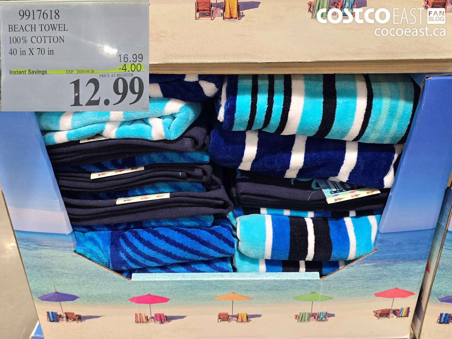 9917618 BEACH TOWEL 100% COTTON 40 IN X 70 IN ($4.00 INSTANT SAVINGS EXPIRES ON 2026-04-26) $12.99