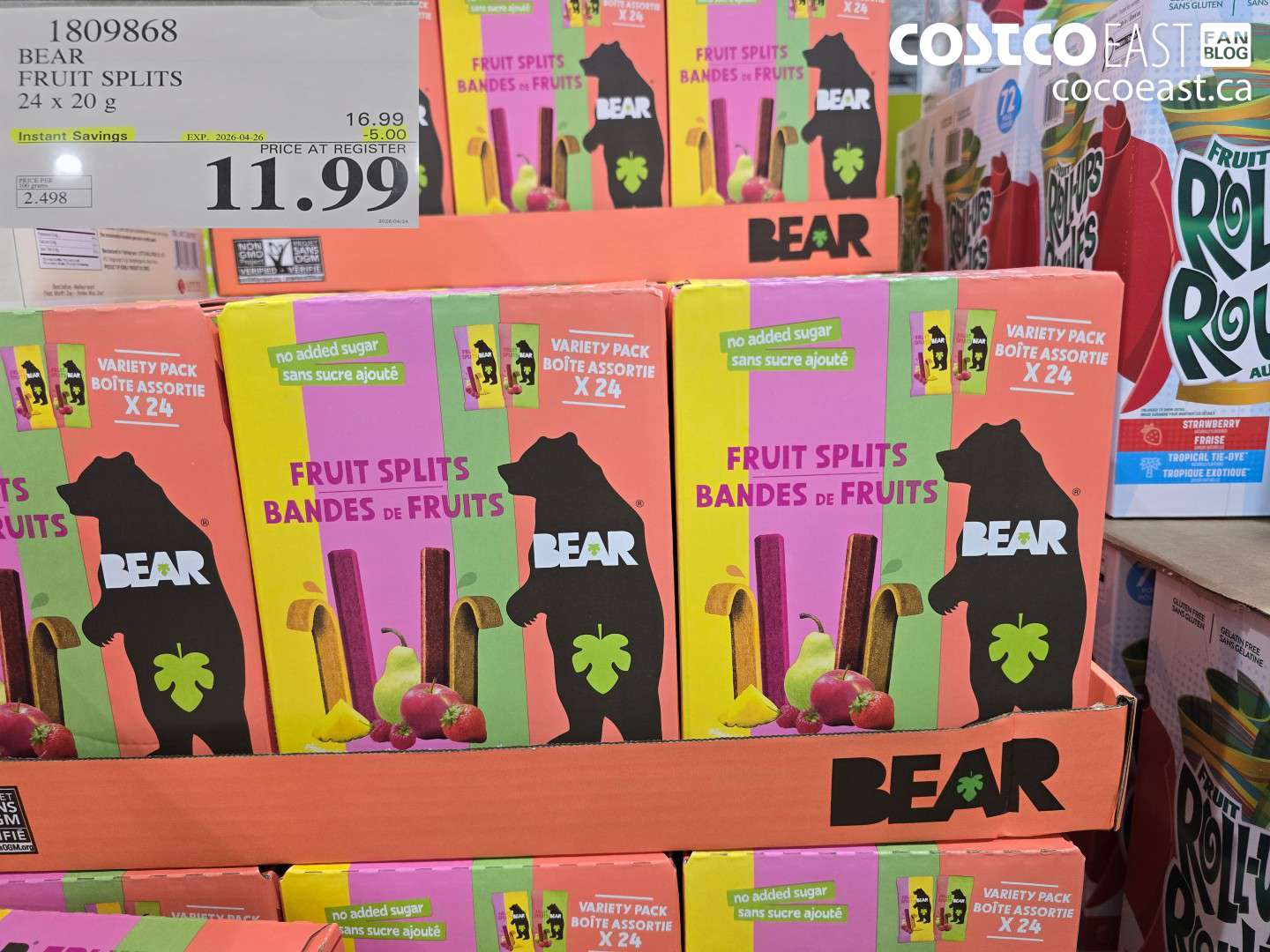 1809868 BEAR FRUIT SPLITS 24 X 20 G ($5.00 INSTANT SAVINGS EXPIRES ON 2026-04-26) $11.99