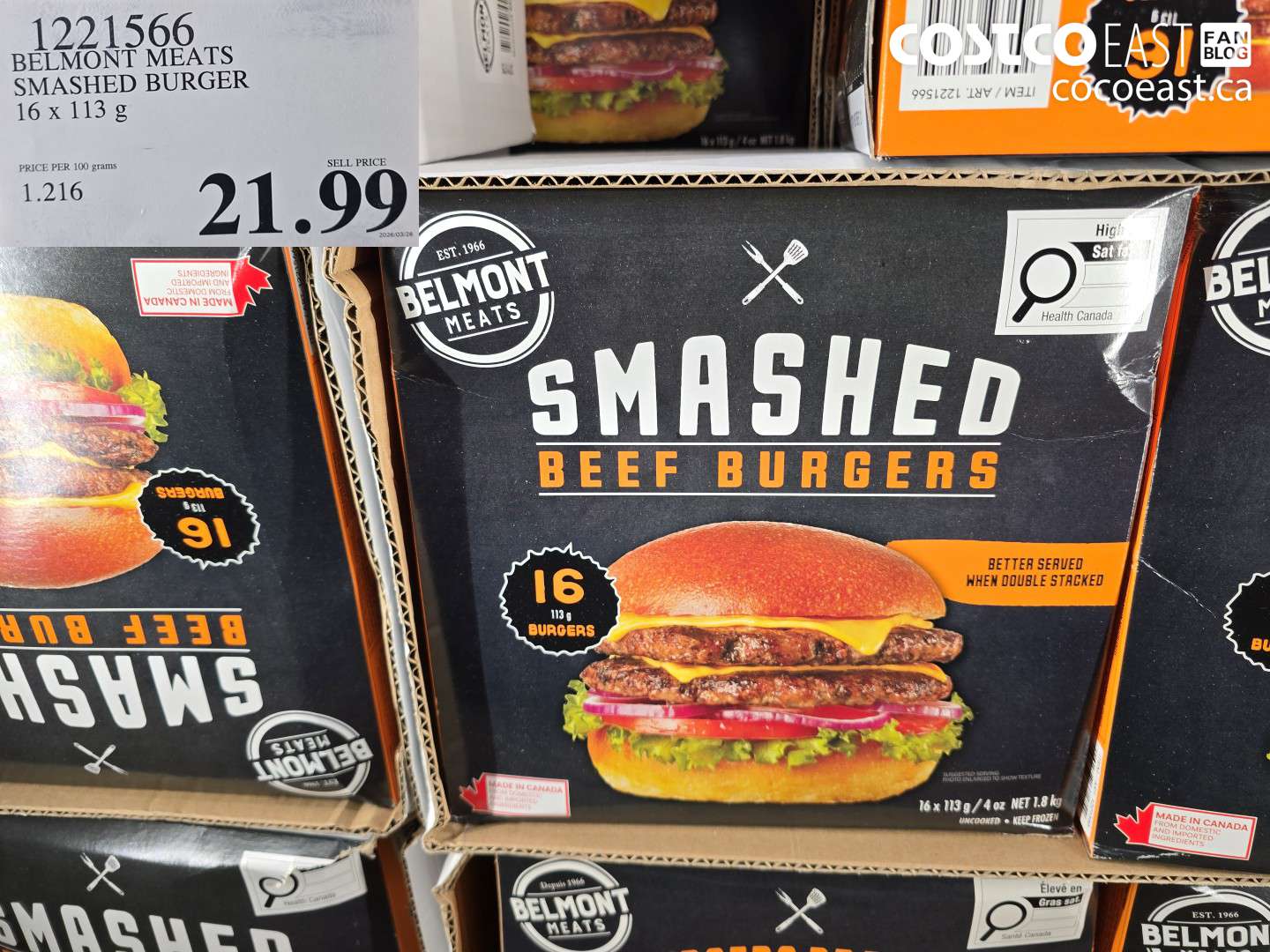 1221566 BELMONT MEATS SMASHED BURGER 16 X 113 G $21.99