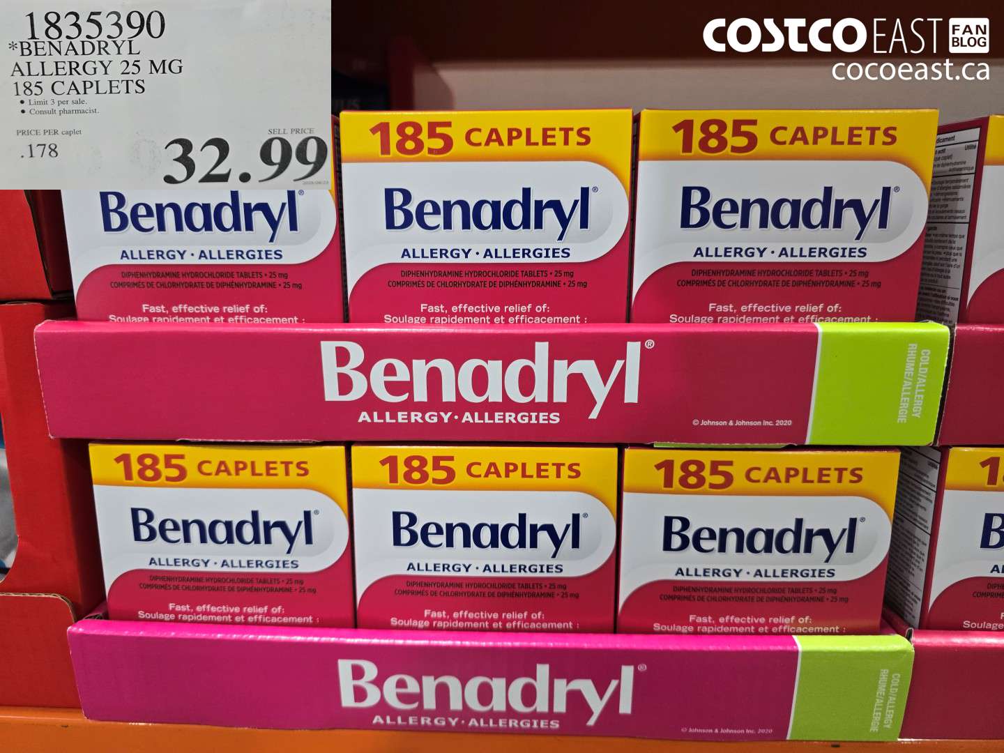 1835390 BENADRYL ALLERGY 25 MG 185 CAPLETS $32.99