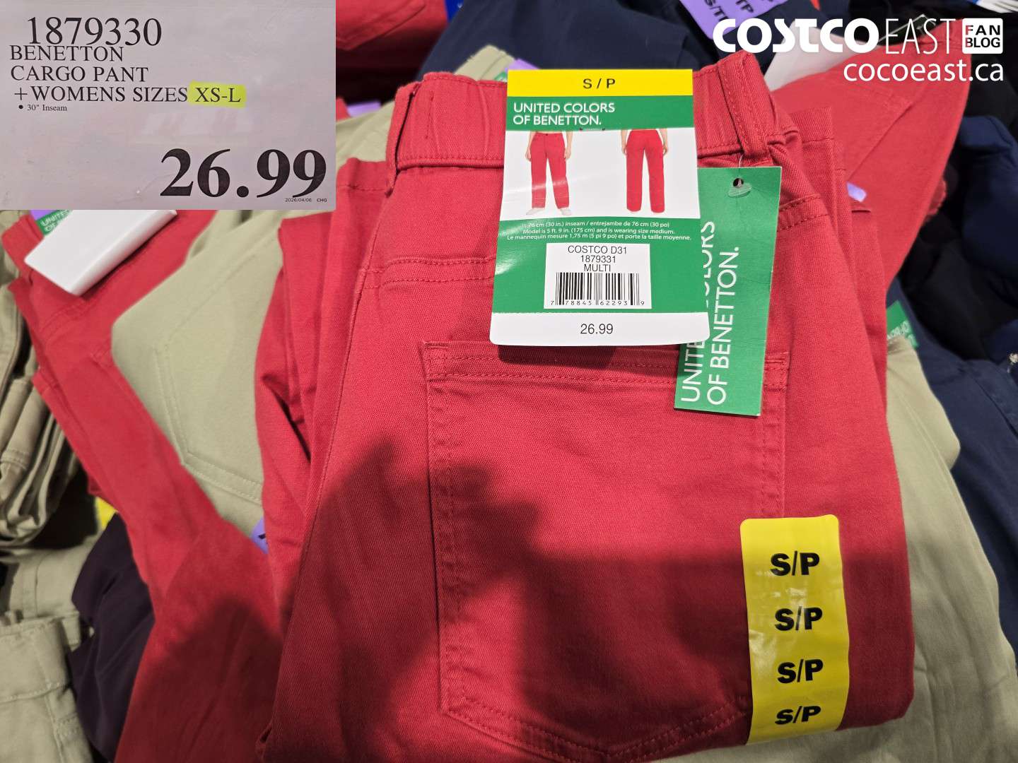 1879330 BENETTON CARGO PANT + WOMENS SIZES XS-L $26.99