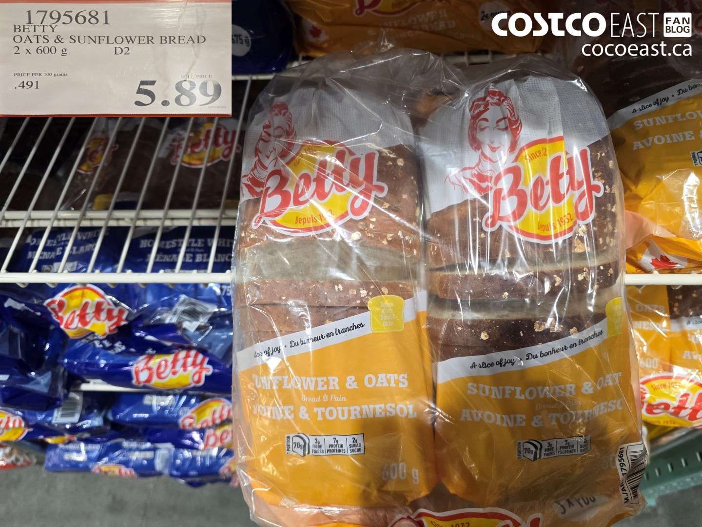 1795681 BETTY OATS & SUNFLOWER BREAD 2 X 600 G $5.89