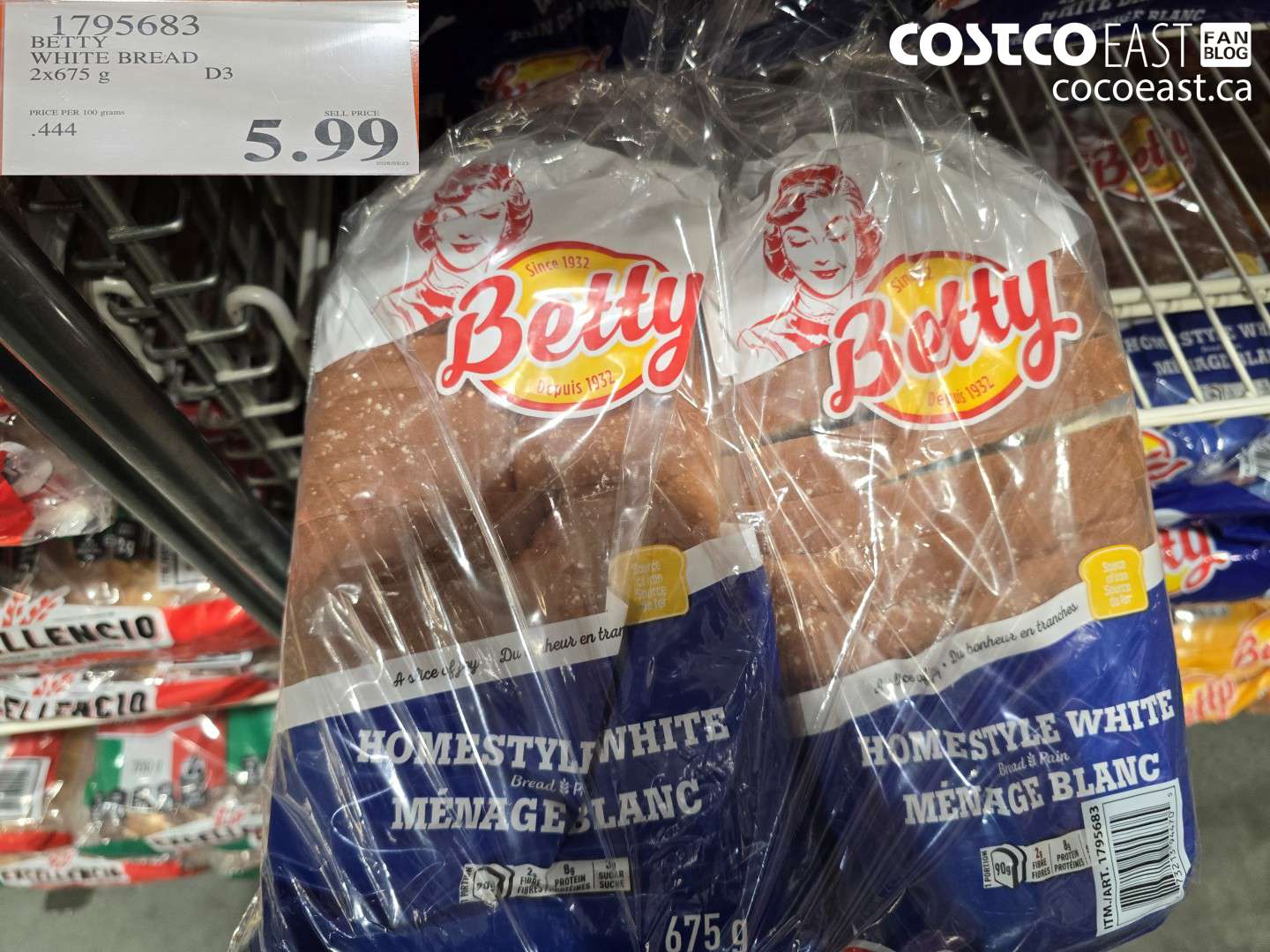 1795683 BETTY WHITE BREAD 2X675 G $5.99
