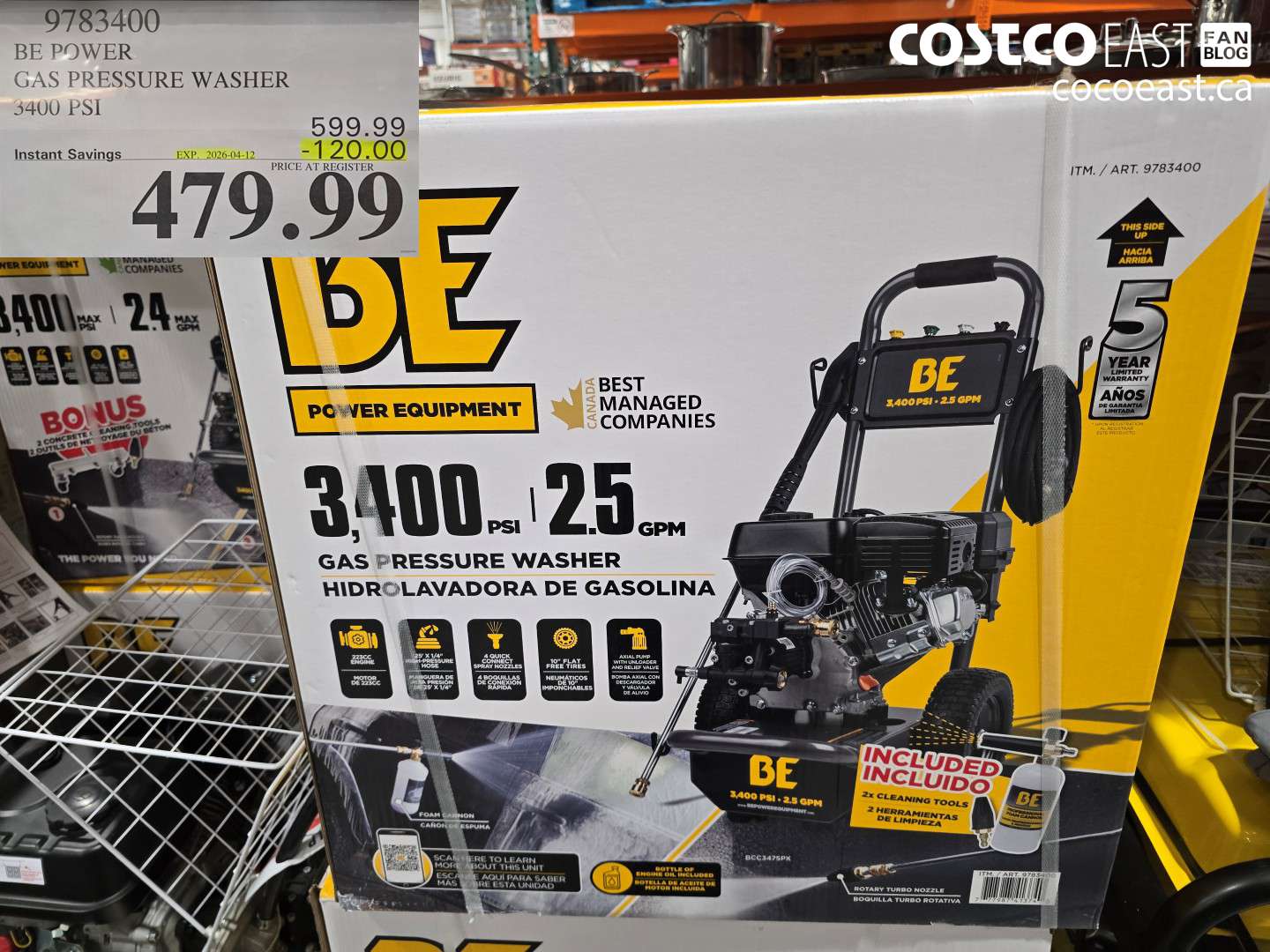 9783400 BE POWER GAS PRESSURE WASHER 3400 PSI ($120.00 INSTANT SAVINGS EXPIRES ON 2026-04-12) $479.99