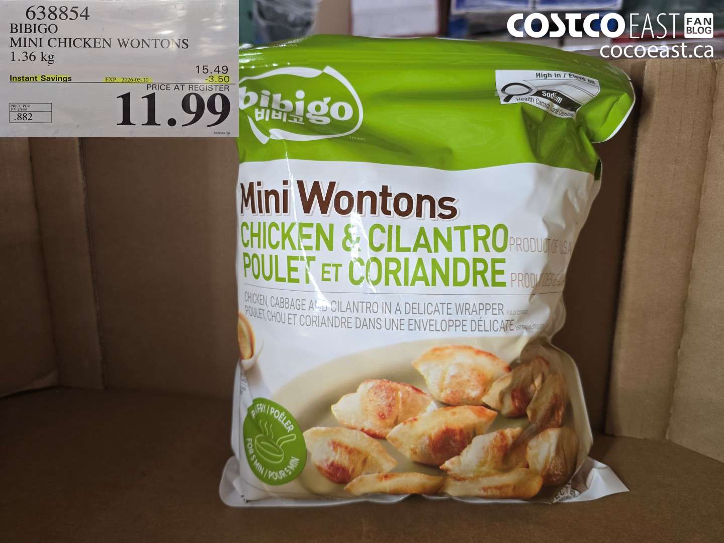 638854 BIBIGO MINI CHICKEN WONTONS 1.36 KG ($3.50 INSTANT SAVINGS EXPIRES ON 2026-05-10) $11.99