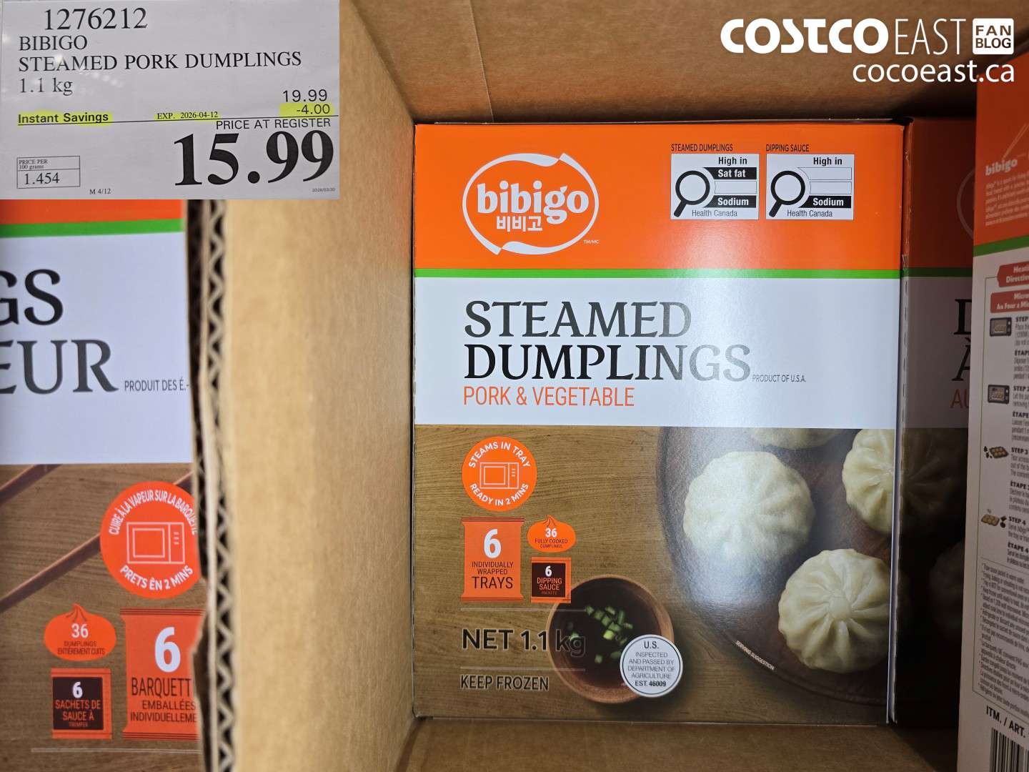 1276212 BIBIGO STEAMED PORK DUMPLINGS 1.1 KG ($4.00 INSTANT SAVINGS EXPIRES ON 2026-04-12) $15.99