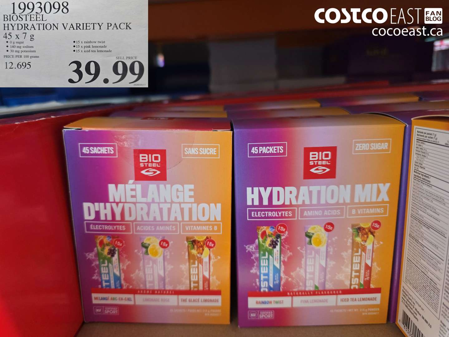 1993098 BIOSTEEL HYDRATION VARIETY PACK 45 X 7 G $39.99